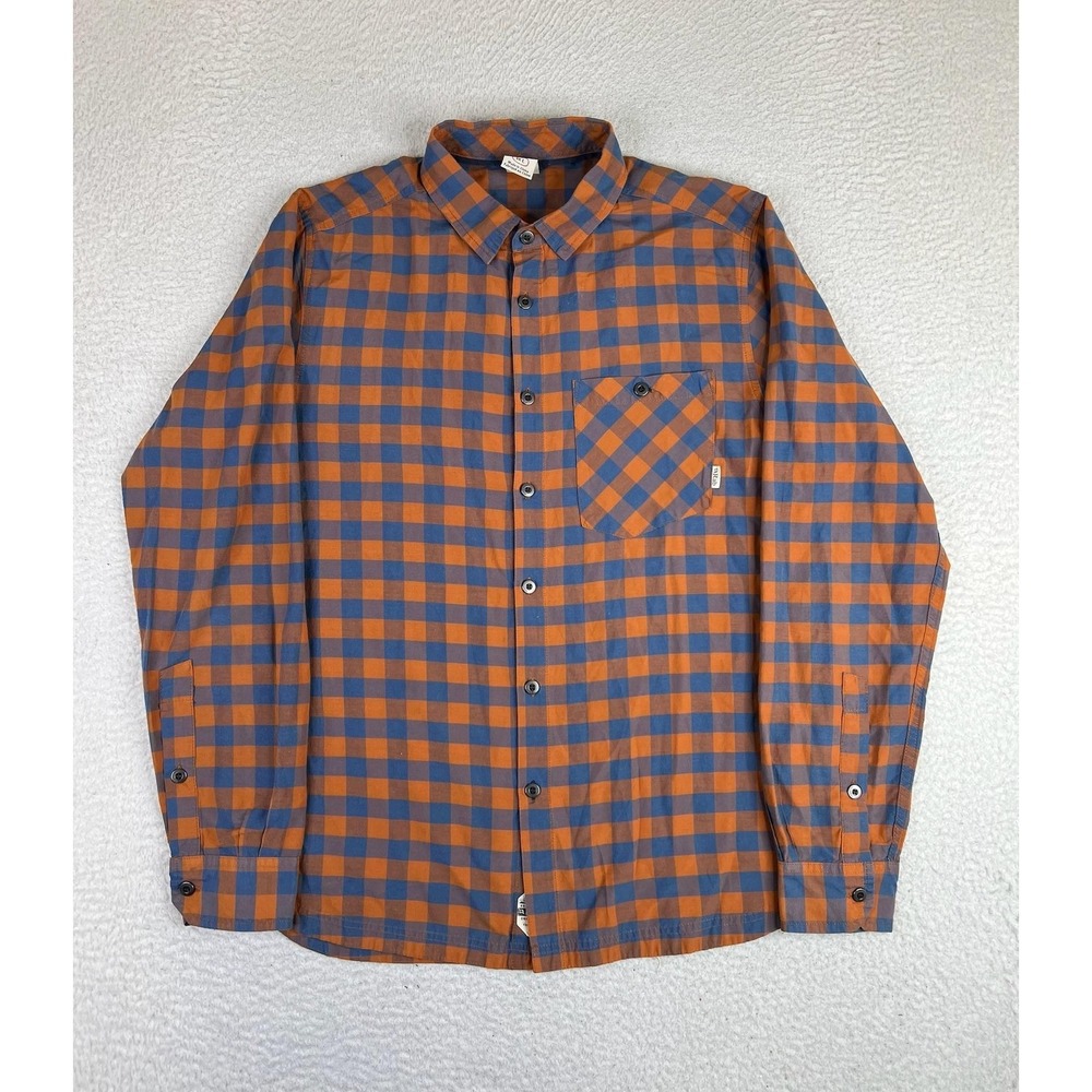 Rab Shirt Mens Large Orange Blue Check Button Up Long Sleeve Maverick Casual